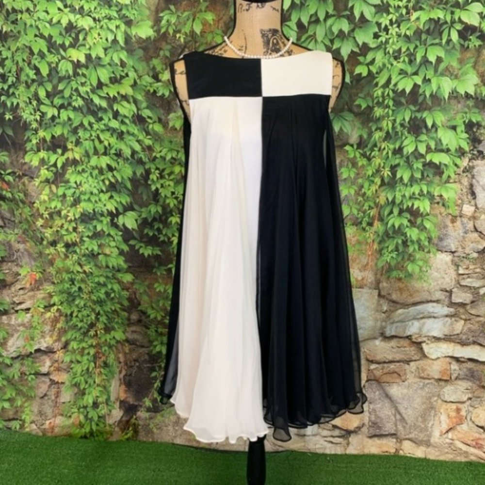 MARCHESA NOTTE Chiffon Color Block Dress, 0